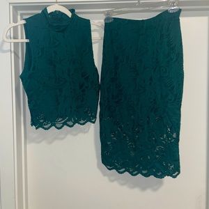 H&M two piece green lace set medium sizing